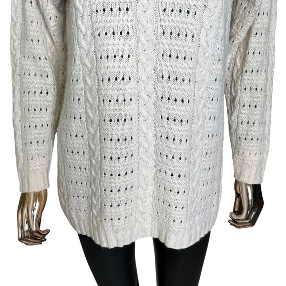 Worthington Vintage Silk Angora Blend Cable Knit Turtleneck Sweater Cream Large - Picture 3 of 8